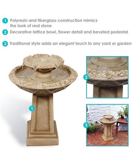 Sunnydaze Decor Beveled Flower Polyresin Outdoor 2 Tier Bird Bath