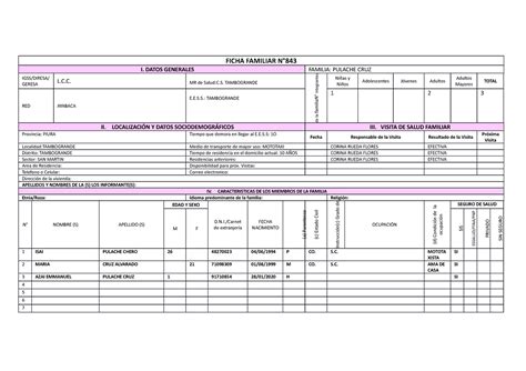 Ficha Familiar Ficha Familiar N I Datos Generales