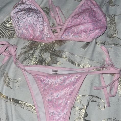 Pink Velvet Bikini Shein Size Small Never Worn As Depop