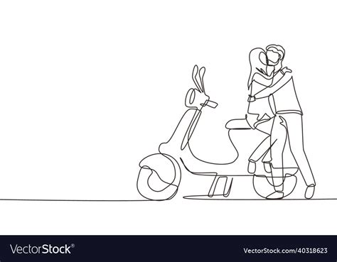 Single Continuous Line Drawing Scooter Travel Vector Image