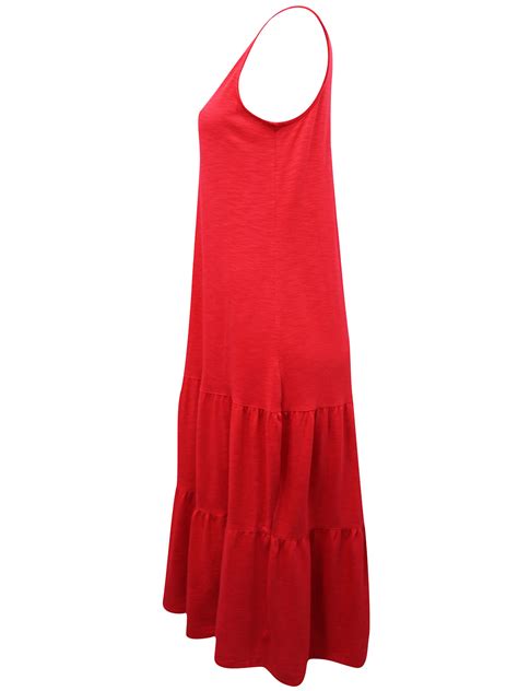 J Jill J Jill RED Pure Cotton Tiered Maxi Dress Size 8 To 22 US