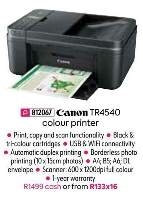 Canon TR4540 Colour Printer offer at HomeChoice