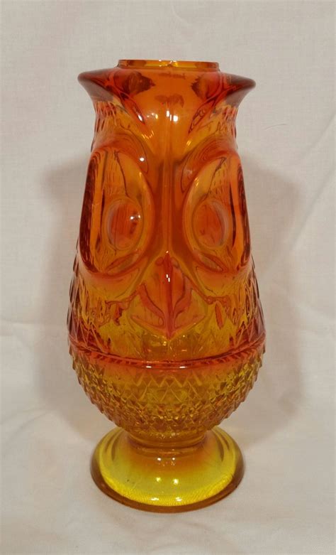 Vintage Viking Owl Art Glass Amberina Votive Holder By