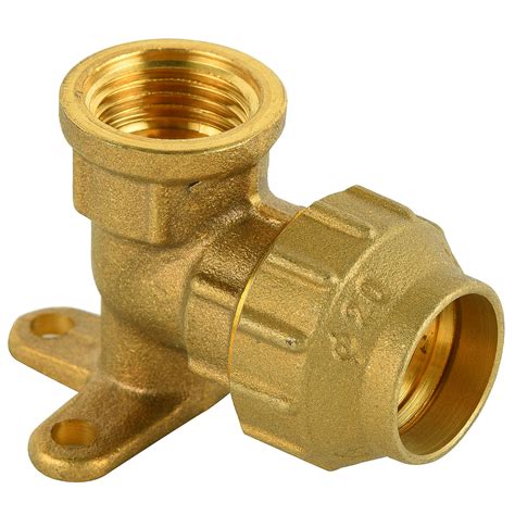 Wall Plated Female Thread Elbow Brass Compression Fitting For PE Pipe