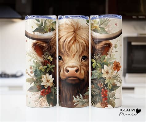 Christmas Highland Cow Tumbler Wrap Sublimation Design Straight And Tapered 20oz Skinny Winter