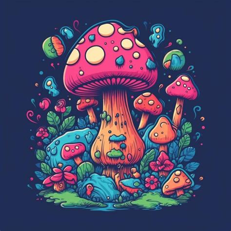 Premium Ai Image A Colorful Mushroom Illustration With A Lot Of Mushrooms And Leaves Generative Ai