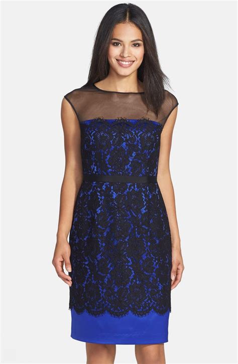 Eliza J Illusion Yoke Lace Overlay Sheath Dress Nordstrom