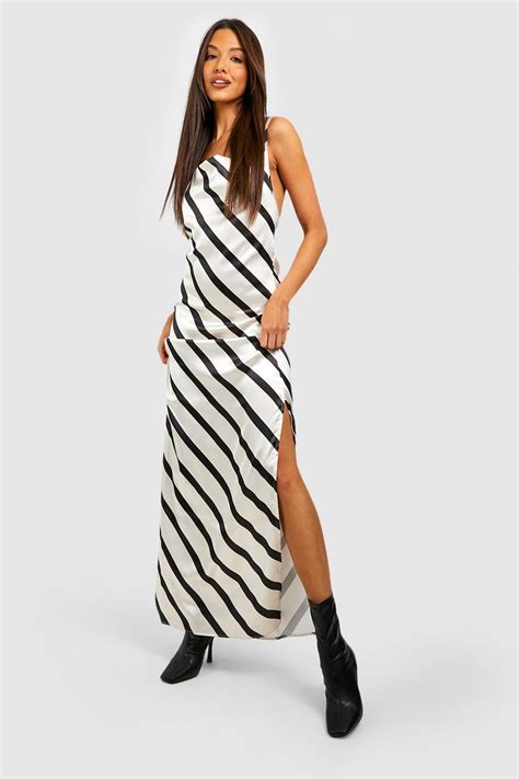 Striped Satin Slip Maxi Dress Boohoo Uk