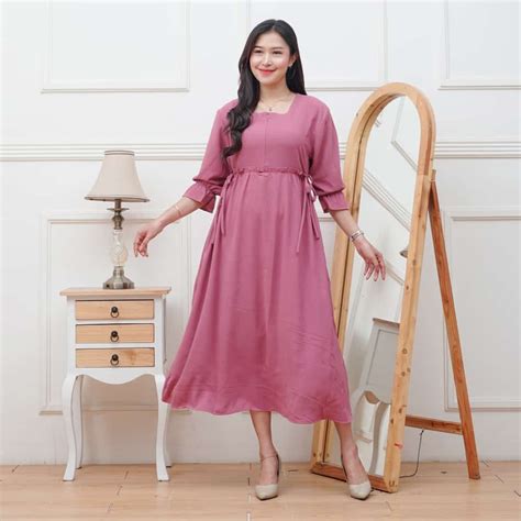 Jual Andin Midi Dress Korean Style Crinkle Airflow Premium Diskon 50