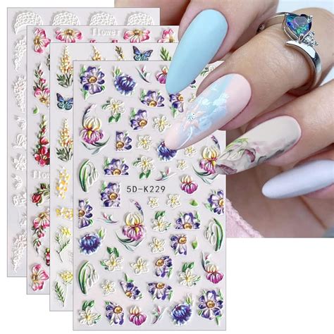 Amazon Jmeowio D Embossed Spring Flower Nail Art Stickers Decals