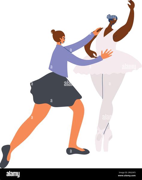 Female Dance Teacher With Ballerina During The Practice Isolated On