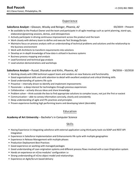 Salesforce Analyst Resume Samples Velvet Jobs