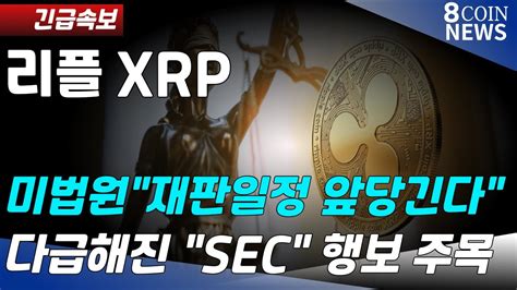 리플 긴급속보 미법원 재판일정 앞당긴다 다급해진 SEC 행보 주목 YouTube