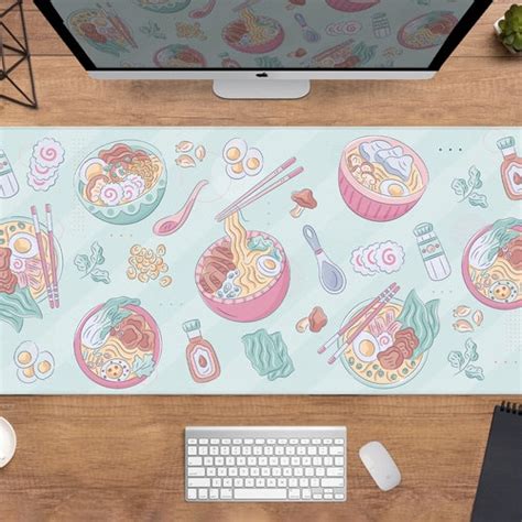 Kawaii Purple Desk Mat Cute Wave Pastel Pink Anime Etsy