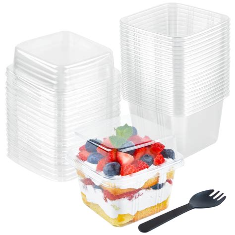 Buy Qeirudu 50 Pack 8 Oz Square Plastic Dessert Cups With Lids And Sporks Disposable Cake Cups