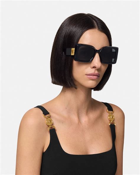 Medusa Plaque Maxi Sunglasses Blackgold Versace Us