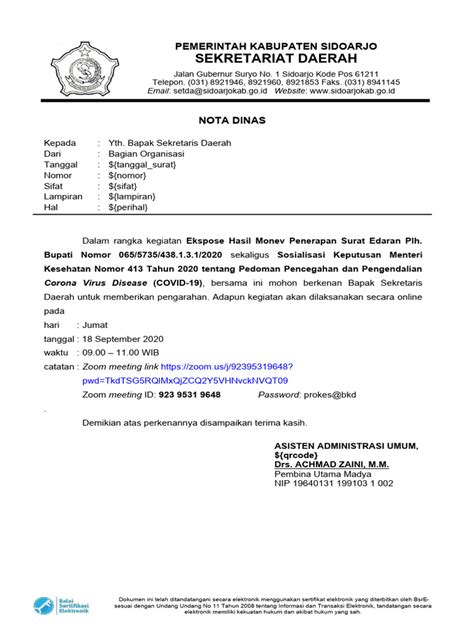 Nota Dinas Ke Sekretaris Daerah Pdf