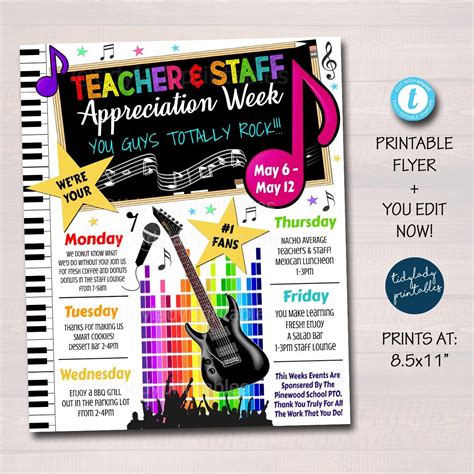 Music You Rock Theme Teacher Appreciation Week Itinerary TidyLady