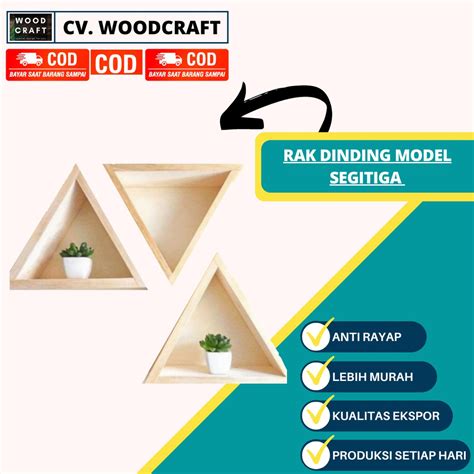 Jual Rak Ambalan Model Segitiga Minimalis Rak Dinding Kayu Tempel