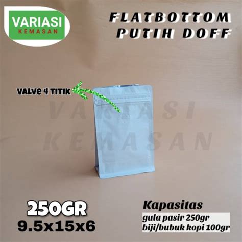 Jual Kemasan Kopi Gusset Flatbottom Putih Doff 250gr VALVE 4 TITIK