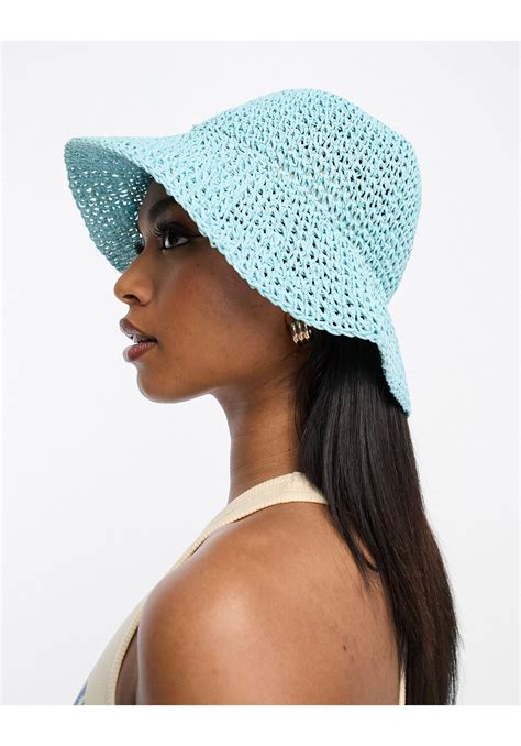 Asos Packable Straw Crochet Bucket Hat In Blue Lyst