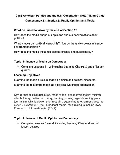 C963 Section 5 Note Taking Guide C963 American Politics And The U Constitution Note Taking