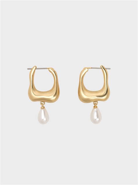 Brush Gold Corrine Teardrop Pearl Hoop Earrings Charles And Keith Us