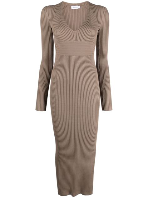 Calvin Klein Ribbed Knit Bodycon Maxi Dress Brown Farfetch