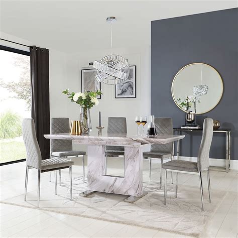 Florence Extending Dining Table 6 Renzo Chairs Grey Marble Effect