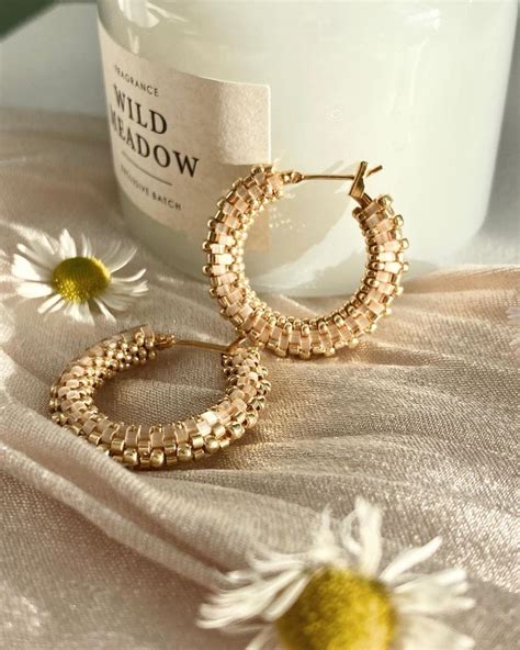 Beaded Hoop Earrings Copper Ombre Miyuki Toho Dainty Seed Bead