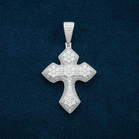 Moissanite Cross Pendant 14k White Gold Vvs Diamonds Ice Cartel