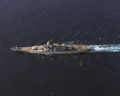 An Aerial Beam View Of The Battleship Uss Missouri Bb 63 Underway Nara And Dvids Public Domain