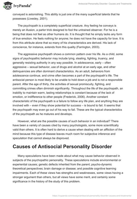 Antisocial Personality Disorder Causes And Treatments 1483 Words Term Paper Example