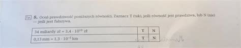 Oceń prawdziwość poniższych równości Zaznacz T tak jeśli równość