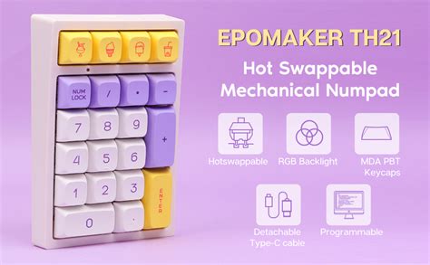 EPOMAKER TH21 21 Keys Hot Swappable Wired Number Pad With RGB Backlight Programmable MDA