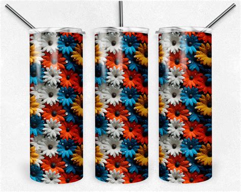 Colorful 3d Daisies Three Seamless Designs 20 Oz Skinny Straight