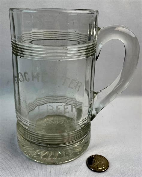 Lot Antique C Rochester Root Beer Large Advertising Ribbed Soda