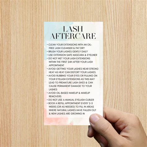 Eyelash Extension Aftercare Card Eyelash Extensions Lash Extension Care