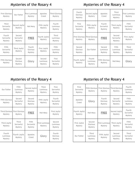 Mysteries Of The Rosary 9 Bingo Cards Wordmint