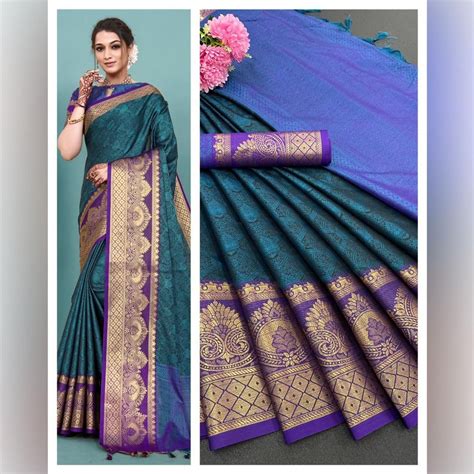 Gold Zari Pure Mercerised Kanchivaram Silk Saree 5 5 M Separate