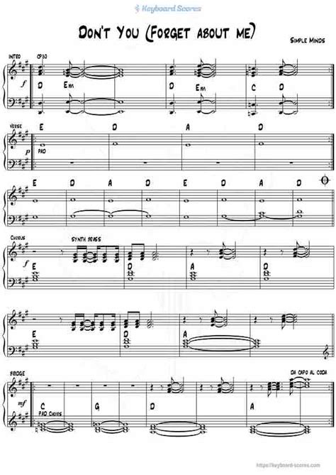 Don T You Forget About Me Simple Minds Score For Piano Music Sheet