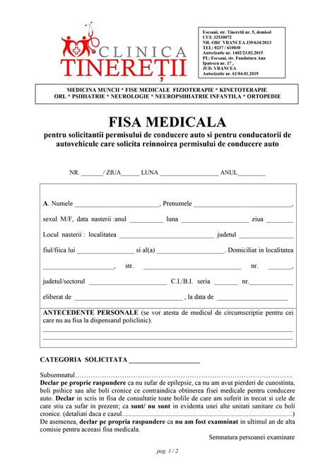 Fise Medicale Auto Clinica Tineretii