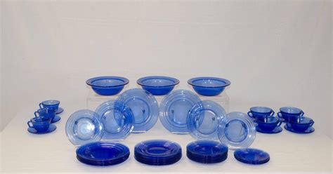 Moderntone Cobalt Blue Depression Glass Dishware Hazel Atlas At 1stdibs