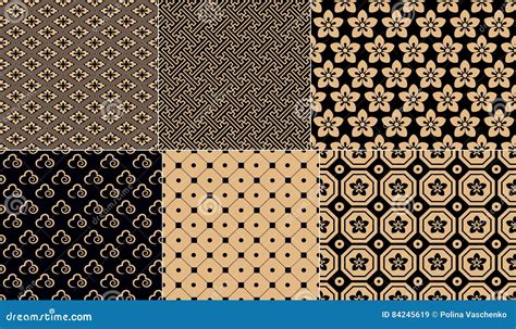 Vector Seamless Set Japanese Pattern with Graphic Elements for Printing on Fabric Stock Vector ...