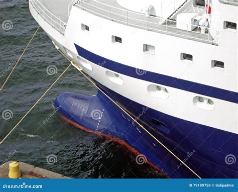 Blue bulbous bow of a ship stock photo. Image of anchored - 79189758