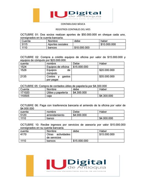 Taller Asientos Contables Iudigital CONTABILIDAD BÁSICA REGISTROS