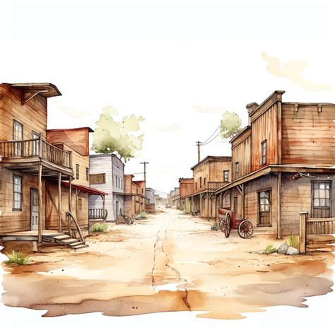 Premium Ai Image Watercolor Western Town Western Wild West Cowboy