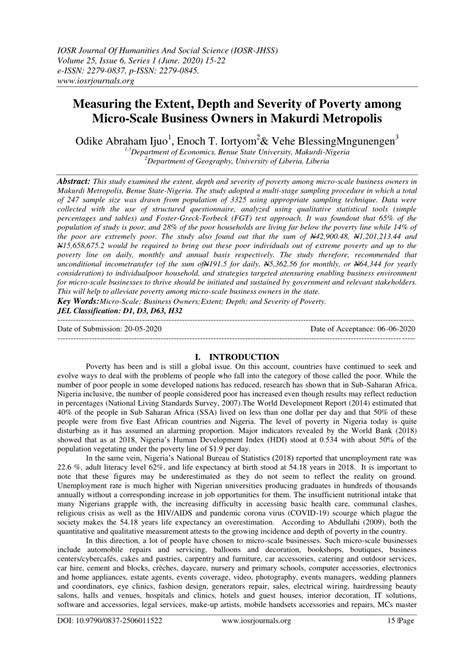 Pdf Measuring The Extent Depth And Severity Of Poverty Among Micro