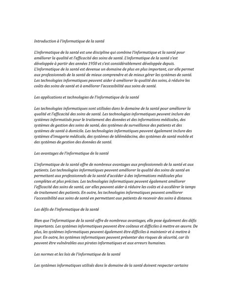 Health Informatics note study Introduction à l informatique de la