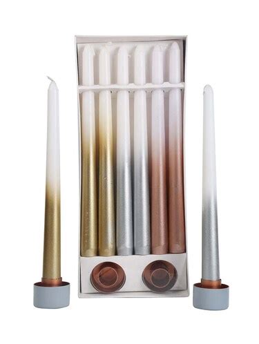 Buy Online Set Of Taper Candles In Metallic Gold Copper And Silver